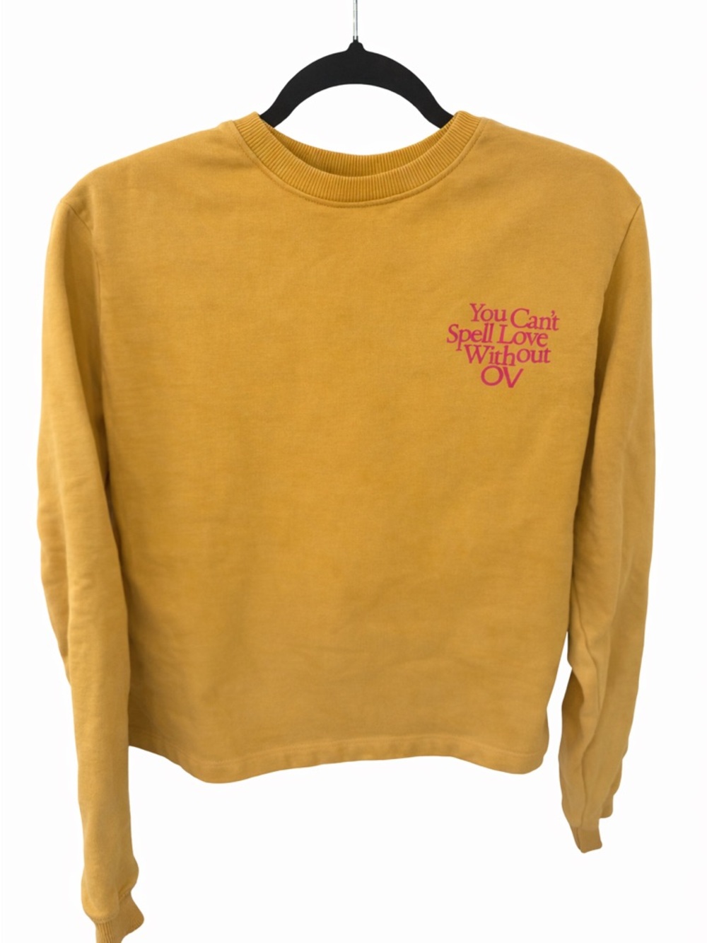 Outdoor Voices Mustard Yellow Crewneck Sweatshirt with Pink Logo